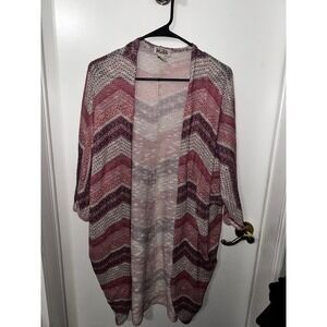 Mudd Womens Cardigan Sweater L Chevron Pink Purple Open Front‎ Knit Lightweight